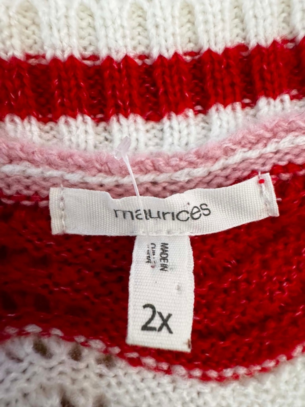 Maurices Red Pink White Chevron Stripe Cardigan Sweater Valentines Cottagecore - Picture 4 of 4